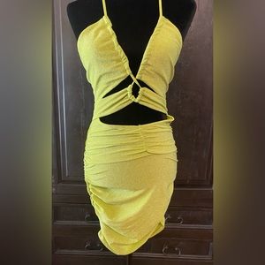 Shein fluorescent sparkling yellow /green backless dress - Size small with bag